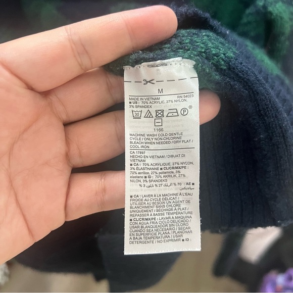 OLD NAVY Green Plaid Wool Blend Sweater Ribbed Pullover Chunky Warm Long Sleeves - Picture 5 of 6